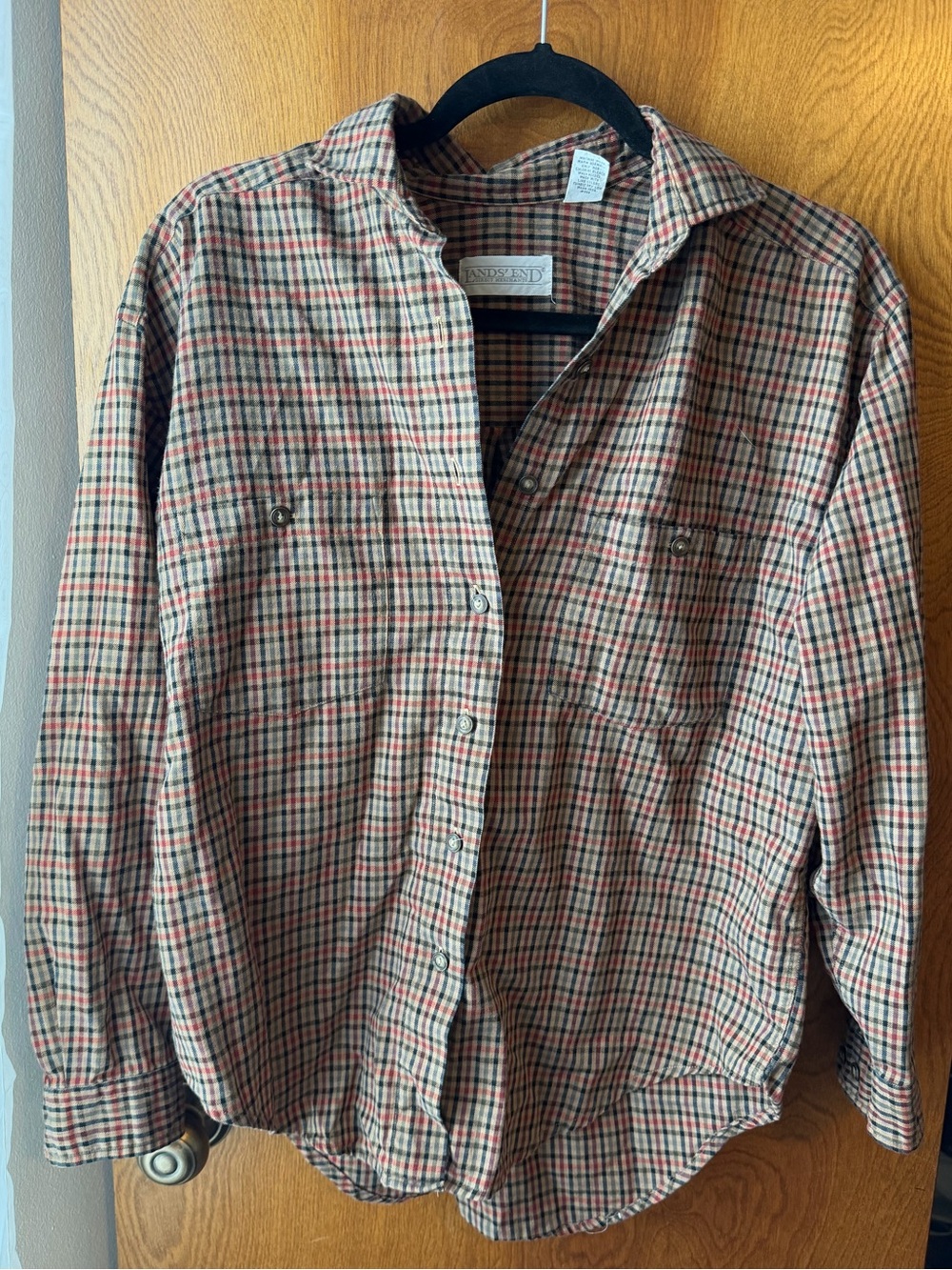 Lands' End Brown Plaid Button-Down Shirt